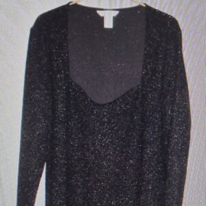 Black Dress Black Stretch Sparkly Shimmery Square Neck (N)